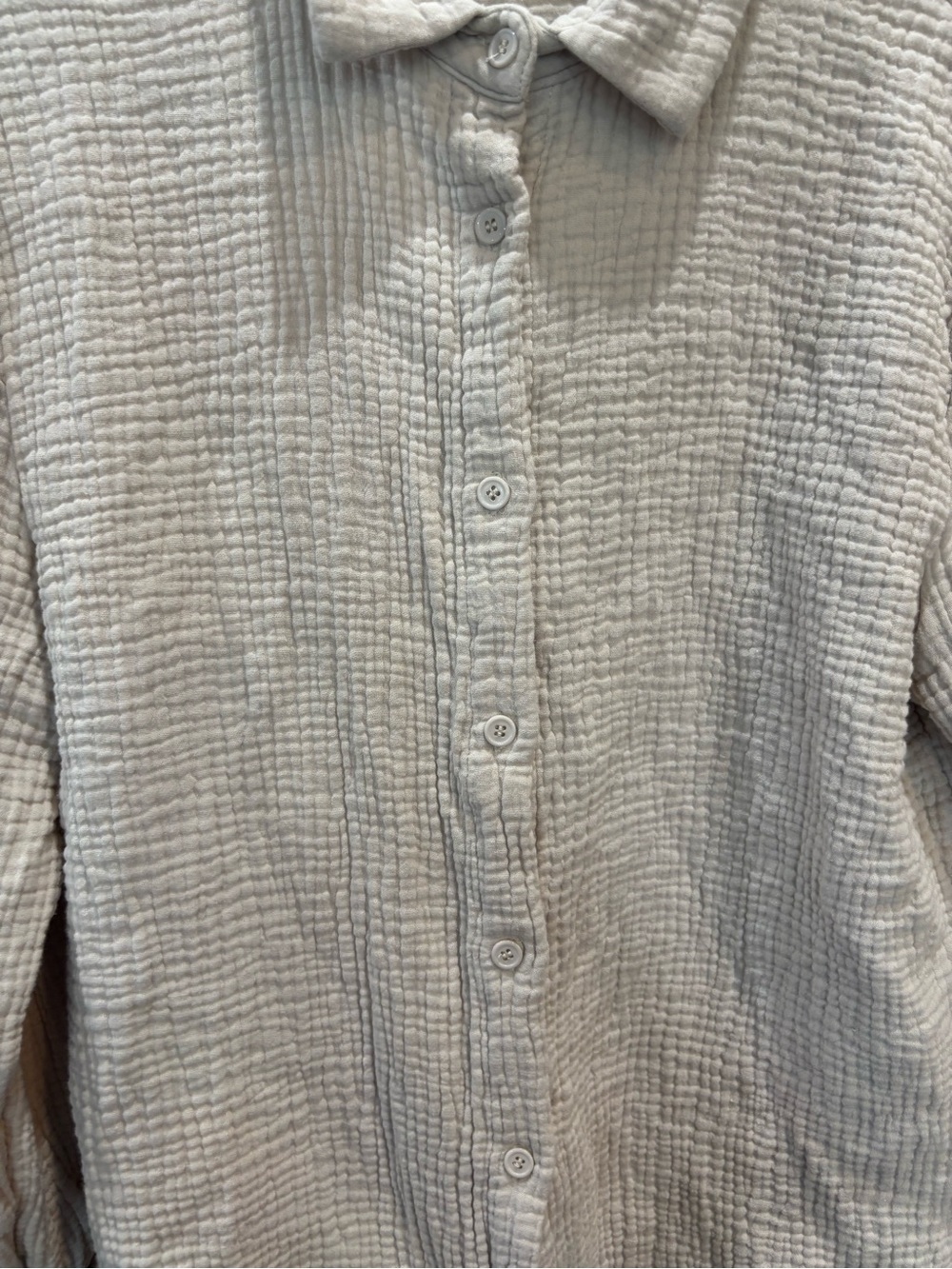 Nordstrom Women Cotton Cream Textured Crinkle Button-Up Shirt Size M - Picture 3 of 7